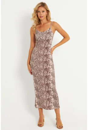 Kadın Taş Yılan Desenli Maxi Elbise MEN2052