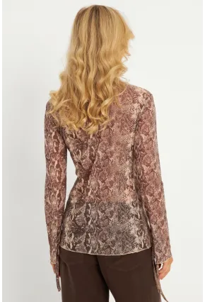 Kadın Taş Yılan Desenli Tül  Bluz GÇ175