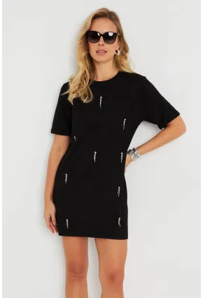 Kadın Taşlı Mini Elbise Siyah ST831