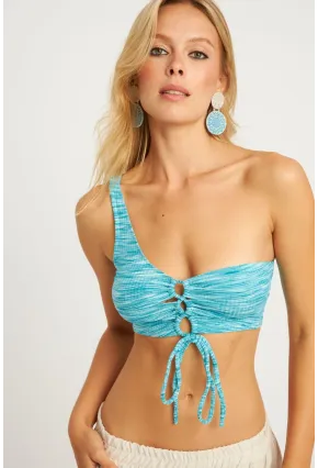 Kadın Turkuaz Önü Büzgülü Crop Bluz YLE606