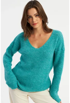 Kadın Turkuaz Triko Uzun Bluz YİL556