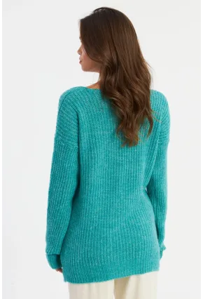 Kadın Turkuaz Triko Uzun Bluz YİL556