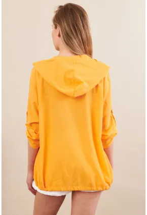 Kadın Turuncu Baskılı Kapüşonlu Gömlek MPC308