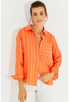 Kadın Turuncu Çizgili Gömlek ZER400