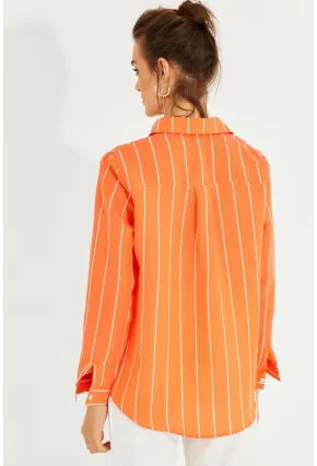 Kadın Turuncu Çizgili Gömlek ZER400