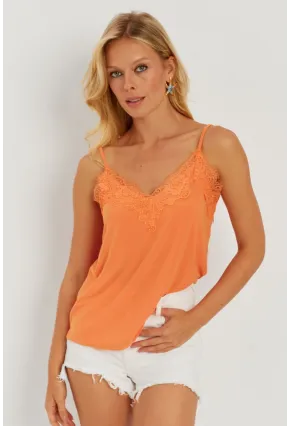 Kadın Turuncu Dantel Detaylı Atlet AYD265