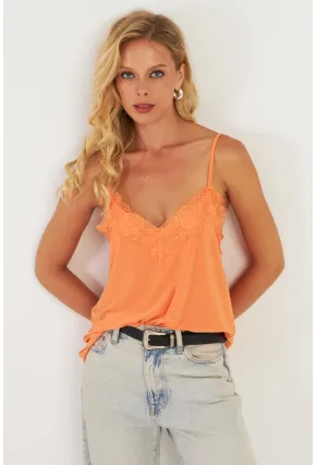 Kadın Turuncu Dantelli Atlet AYD353