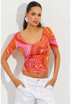 Kadın Turuncu Desenli Bluz LPP1224