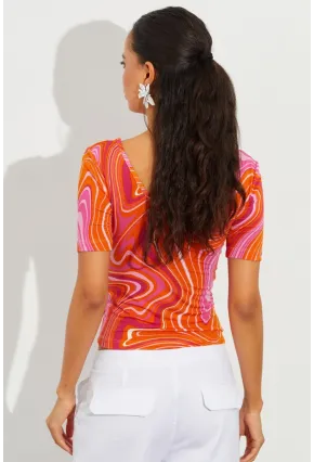 Kadın Turuncu Desenli Bluz LPP1224