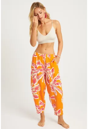 Kadın Turuncu Desenli Keten Şalvar Pantolon K1253