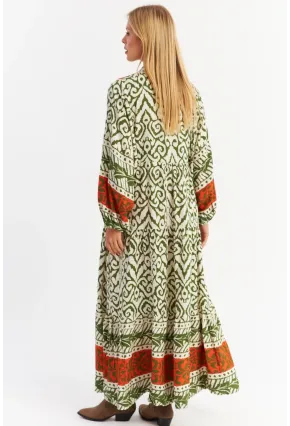 Kadın Turuncu-Haki Volanlı Maxi Elbise MALO11