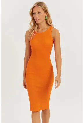 Kadın Turuncu Kaşkorse Midi Elbise CG330