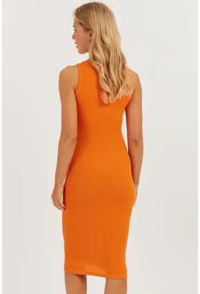 Kadın Turuncu Kaşkorse Midi Elbise CG330
