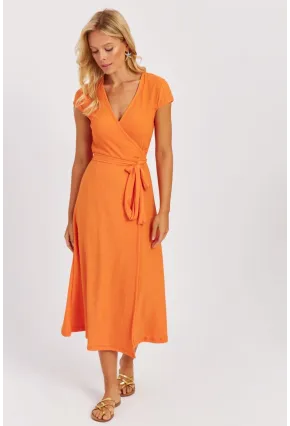 Kadın Turuncu Kruvaze Midi Elbise EY2781