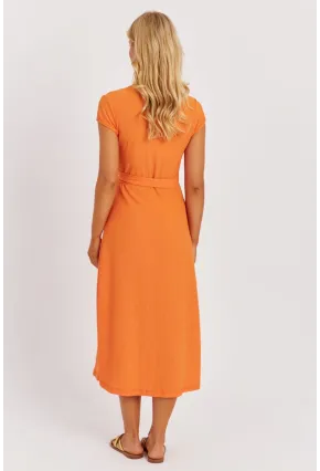 Kadın Turuncu Kruvaze Midi Elbise EY2781