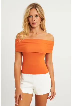 Kadın Turuncu Madonna Yaka Bluz CY340