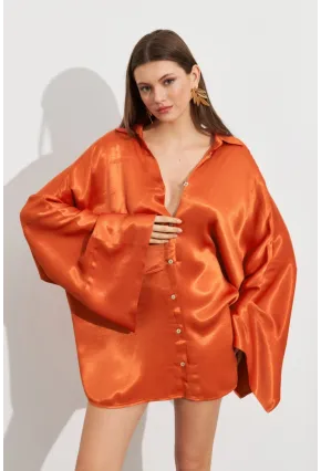Kadın Turuncu Oversize Gömlek ROP106