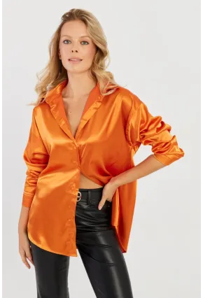 Kadın Turuncu Saten Gömlek SF2537