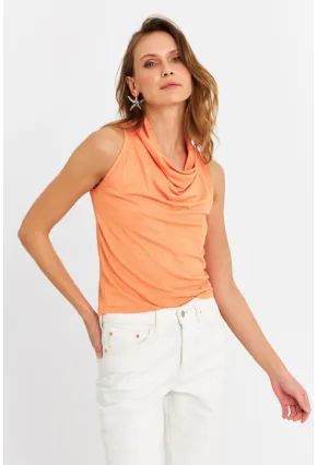 Kadın Turuncu Sırt Pencereli Desenli Bluz LPP1021