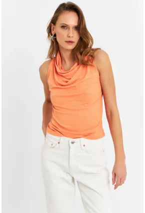 Kadın Turuncu Sırt Pencereli Desenli Bluz LPP1021