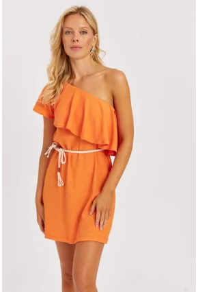 Kadın Turuncu Tek Omuz Mini Elbise EY2778