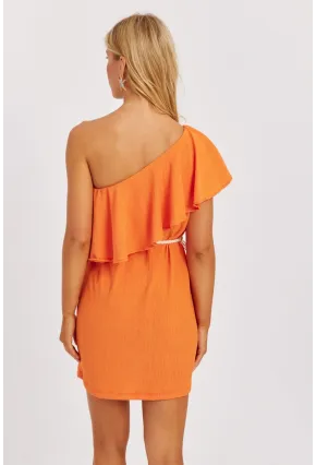 Kadın Turuncu Tek Omuz Mini Elbise EY2778