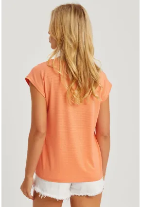 Kadın Turuncu V Yaka Simli Bluz RX436