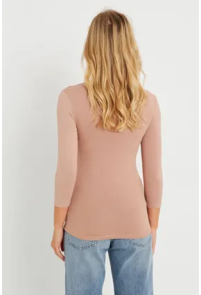 Kadın V Yaka Bluz Pudra AYD279