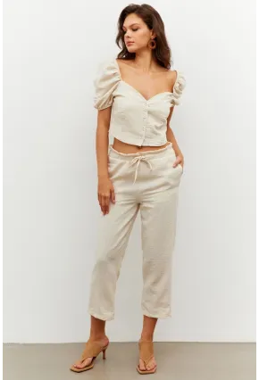 Kadın Vanilya Alt-Üst Keten Takım PP7440