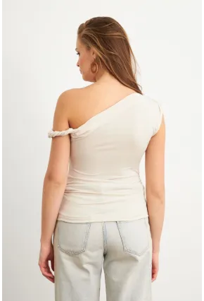 Kadın Vanilya Asimetrik Kol Bluz VA100