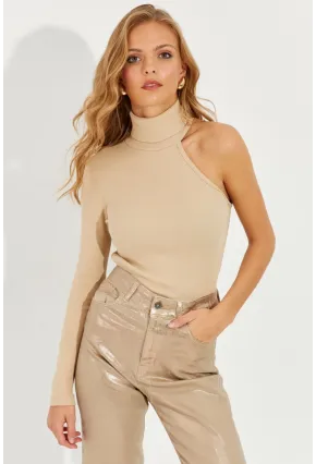 Kadın Vanilya Balıkçı Tek Kol Kaşkorse Bluz EY1118