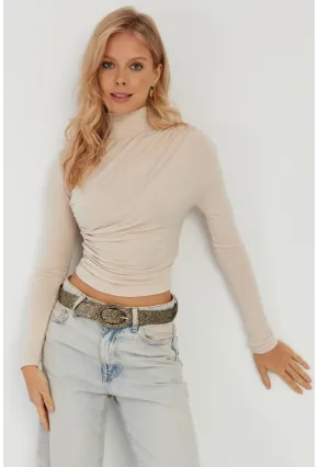 Kadın Vanilya Büzgülü Kısa Bluz MEN2023-90
