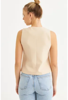 Kadın Vanilya Düğme Detaylı Astarlı Yelek SGT410