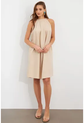 Kadın Vanilya Halter Yaka Midi Elbise NH5029