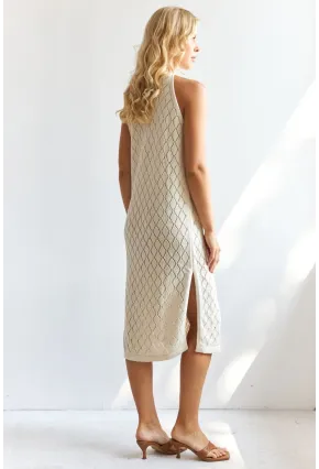 Kadın Vanilya Halter Yaka Triko Midi Elbise MP20134