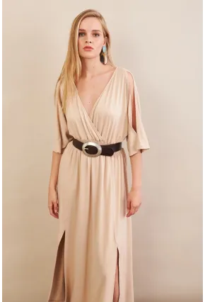 Kadın Vanilya Kol Pencereli Midi Elbise MP500