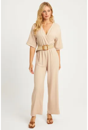 Kadın Vanilya Kruvaze Kemerli Bürümcük Tulum XL2009