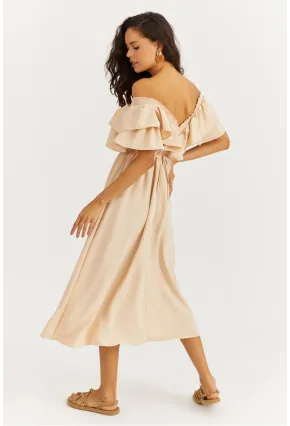 Kadın Vanilya Ön Arka V Volanlı Elbise KS113