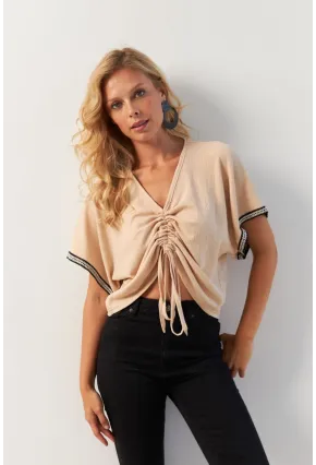 Kadın Vanilya Önü Büzgülü Bluz XL2039