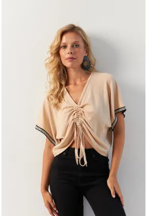 Kadın Vanilya Önü Büzgülü Bluz XL2039