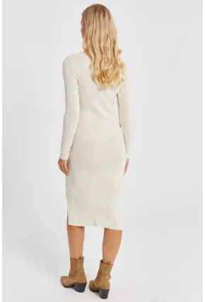 Kadın Vanilya Simli Triko Midi Elbise SF2526