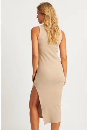 Kadın Vanilya Yırtmaçlı Kaşkorse Midi Elbise XL2011