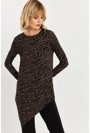 Kadın Vizon Asimetrik Zebra Desenli Tunik MLPP1186-1