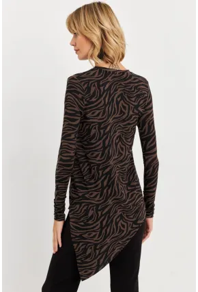 Kadın Vizon Asimetrik Zebra Desenli Tunik MLPP1186-1