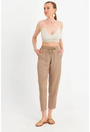 Kadın Vizon Beli Lastikli Tensel Pantolon SUN201