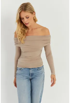 Kadın Vizon Büzgülü Madonna Bluz MON1119