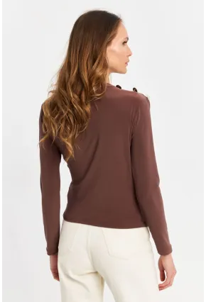 Kadın Vizon Düğme Detaylı Büzgülü Bluz LPP1223-1