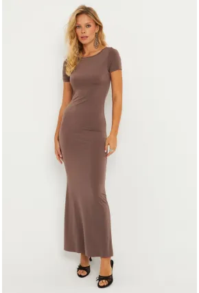 Kadın Vizon Sırtı Açık Maxi Elbise DMR306