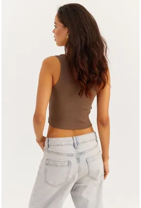 Kadın Vizon V Yaka Crop Bluz LPP1210