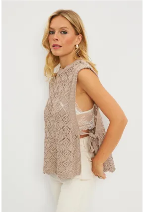 Kadın Vizon Yanları Bağlamalı Ajurlu Süveter YV226